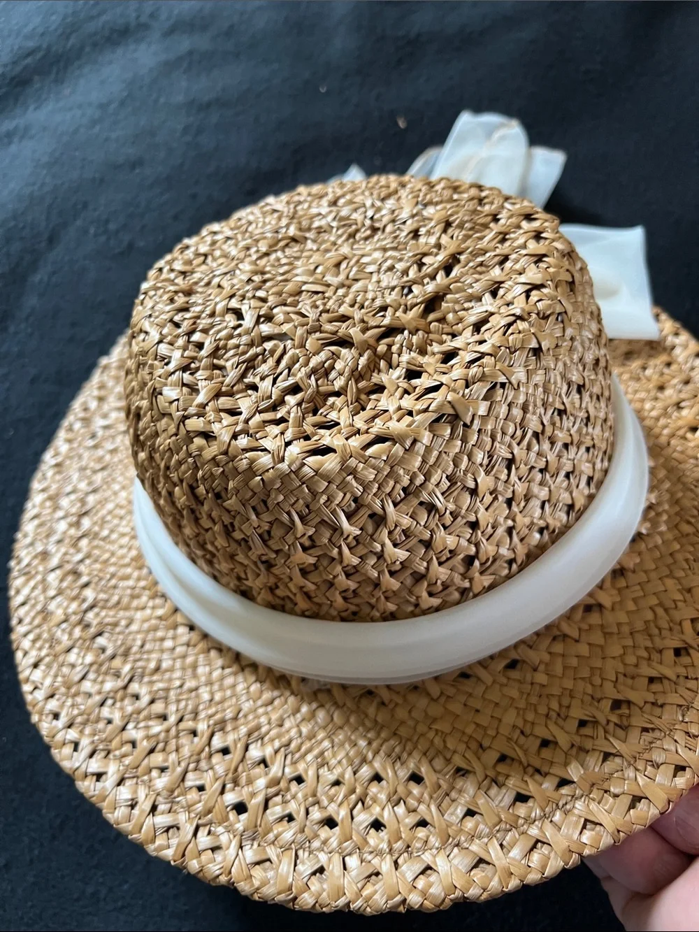 Straw Sun Hat with White Ribbon Bow